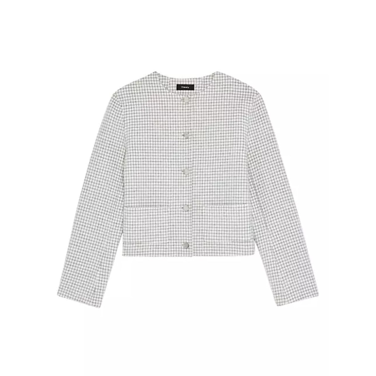 Theory Sleek Ivory Multi Checked Wool Crop Size 2 Jacket