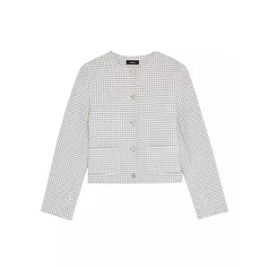 Theory Sleek Ivory Multi Checked Wool Crop Size 2 Jacket