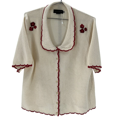 Hatch Textured Beige Crochet Scallop Cardigan Size 4