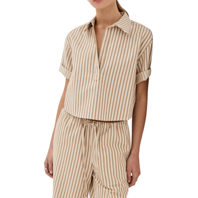 Sprwmn Cropped Oversized Beige Henley Shirt Size XS