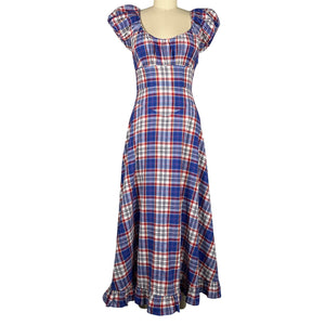 Dôen Organic Cotton Blue Red White Plaid Ramona Size XS Dress