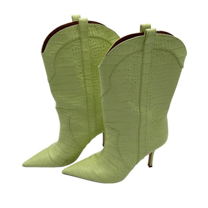 Paris Texas Croc Embossed Green Paloma Mid Calf Boots Size 41 EU / US 11