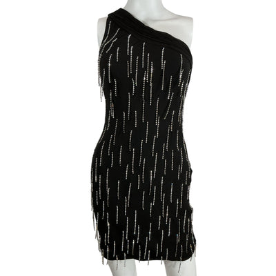 Fleur Du Mal Beaded Black One Shoulder Dangling Stones Dress Size S NWT