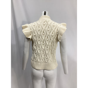 Line & Dot 'Erica' White Mockneck Ruffle Sweater Top Size L