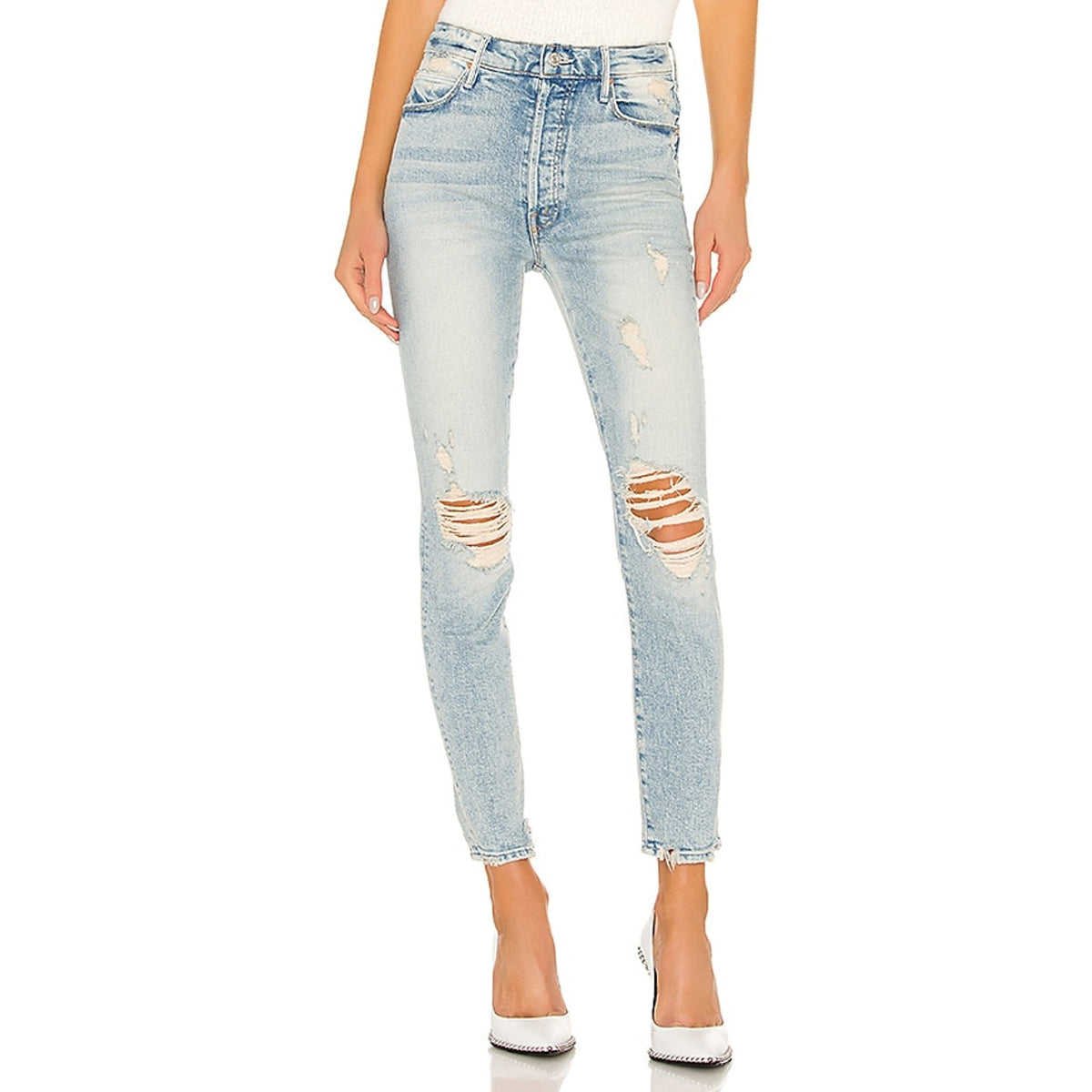 Mother Distressed Sky Blue Super Stunner Ankle Denim Jeans Size 26