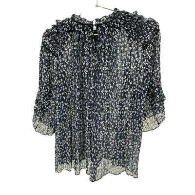 Saloni Pleated Blue Mock Neck Blouse Size 8