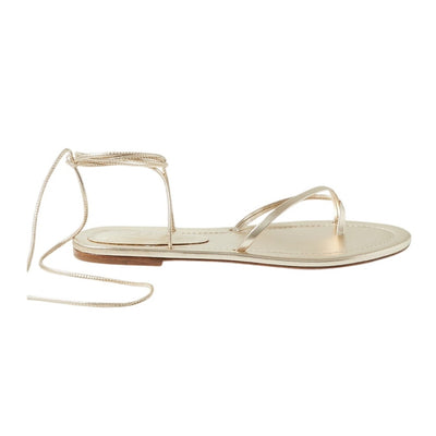 Porte & Paire Metallic Gold Lace-Up Sandals Size 38 EU