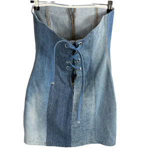 Eb Denim Patchwork Blue Corset Dress Size S
