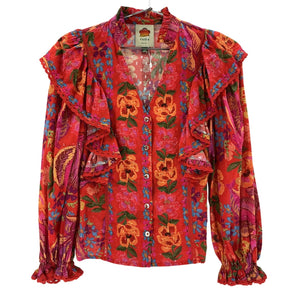 Farm Rio Ruffled Multicolor Spring Bananas Blouse Size XS
