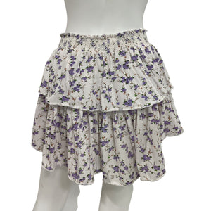 Loveshackfancy Floral Dusty Lavender Ruffle Mini Skirt Size M