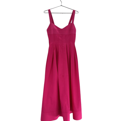 La Ligne Pleated Magenta Cotton Poplin Midi Dress Size 10