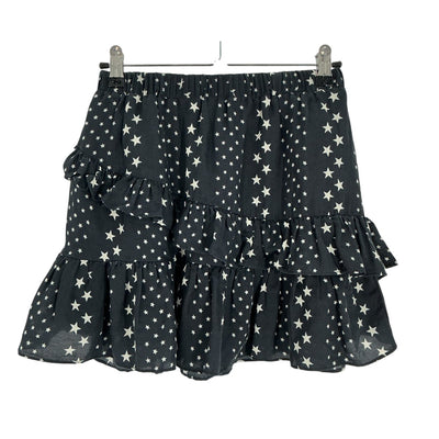LoveShackFancy Ruffled Black Star Print Skirt Size S