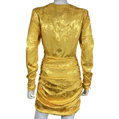 Camila Coelho Chic Yellow Knot Front Ruched Long Sleeve Mini Dress Size S