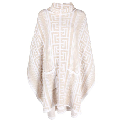 Balmain Lurex Ivory White Monogram Knit Poncho Size 1 EU NWT