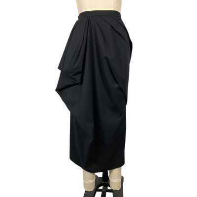 Dries Van Noten Draped Black Twill Midi Skirt Size FR 34 / US 2