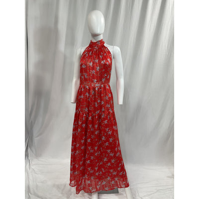Sabina Musayev 'Hawaii' Halterneck Red Satin Blend Dress Size L