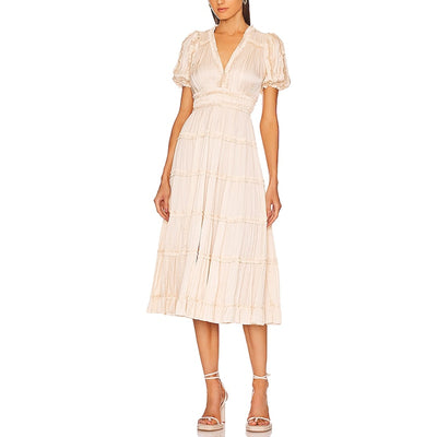 Ulla Johnson Tiered Beige Rose Dress Size 2