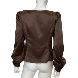 Majorelle Satin Chocolate Brown Waldorf Blouse Size M