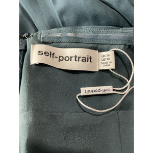 Self-Portrait Elegant Dark Teal Cutout Ruched Halterneck Maxi Size UK 14/ US 10 Dress