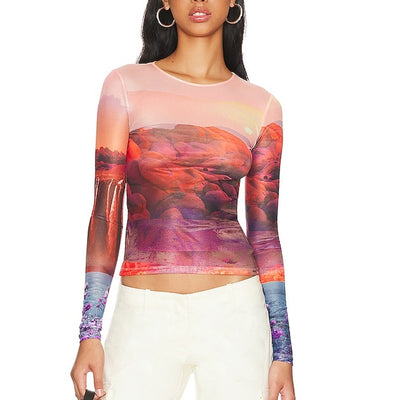 Miaou Sheer Multicolor Oasis Long Sleeve Tee Size XS