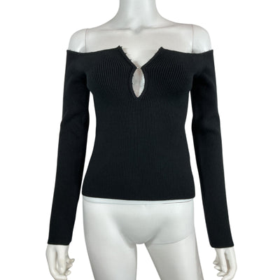 Helmut Lang Ribbed Black Eyelet Hook Sweater Size S