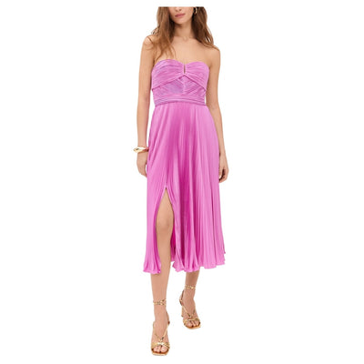 Amur Pleated Pink Harden Strapless Midi Dress Size 2