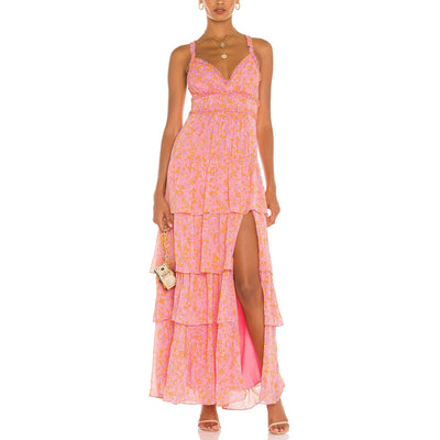 Likely Ruffled Pink Multi Athena Maxi Dress Size 4
