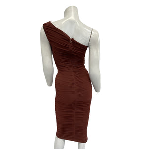 Nookie Ruched Brown Inspire Midi Dress Size S