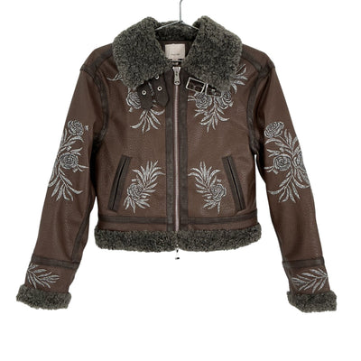 Cinq à Sept Embroidered Brown Devyn Aviator Jacket Size XXS