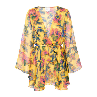 Misa Los Angeles Floral Yellow Kaia Dress Size L