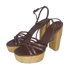 Valentino Strappy Brown Garavani Raflower Platform Sandals Size IT 40.5 / US 10.5