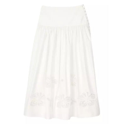 Sandro Embroidered White Poplin Maxi Skirt Size 38/US 6