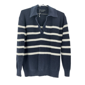 Hatch Striped Blue Hannah Size 2 Cotton Blend Sweater
