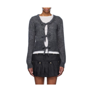 Ganni 'Tie String' Grey Mohair Cardigan Size XXS