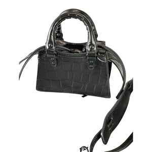 Balenciaga Croc Embossed Black Nano Neo Classic Bag Top Handle Satchel