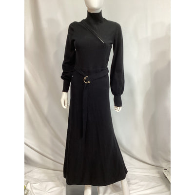 Nicholas 'Sakina' Black Hook-Detailed Wool And Cotton-Blend Turtleneck Maxi Dress Size S