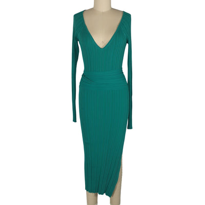 L'Academie Ribbed Teal Pabla Midi Size L Dress
