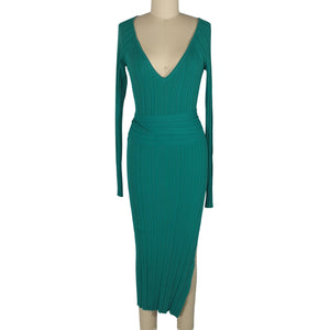L'Academie Ribbed Teal Pabla Midi Size L Dress