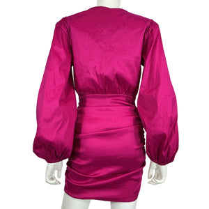 Lovers And Friends Sleek Fuchsia Ruched Plunge Mini Dress Size S