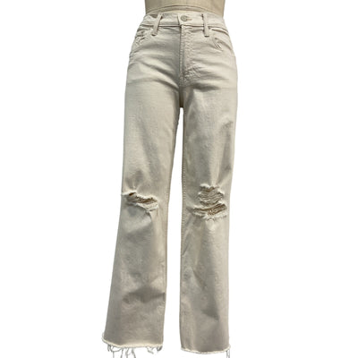 Mother Distressed Cream Down Low Spinner Heel Denim Jeans Size 26