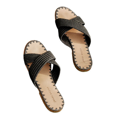 Jenni Kayne Woven Black Raffia Crossover Sandals Size 38 EU / US 8