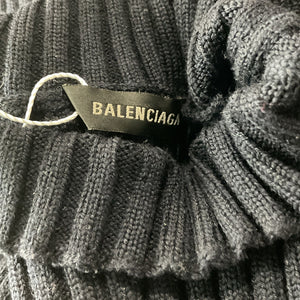 Balenciaga Ribbed Navy Cut Up Mock Neck Sweater Size S