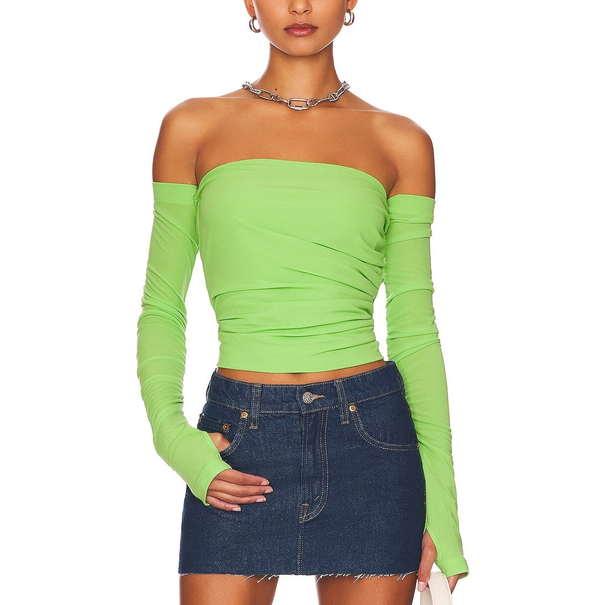 Helmut Lang Twist Green Polyester Long Sleeve Tube Top Size S