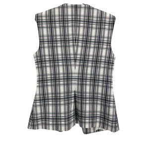 Veronica Beard Plaid Ivory Navy Tamara Size 10 Vest