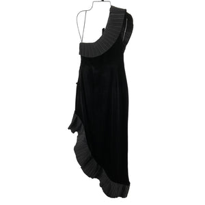 Neiman Marcus Pleated Black Taffeta Velvet Ruffle Dress Size 4