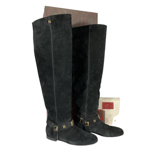 Etro Suede Black Crown Me Knee High Boots Size EU 40 / US 10