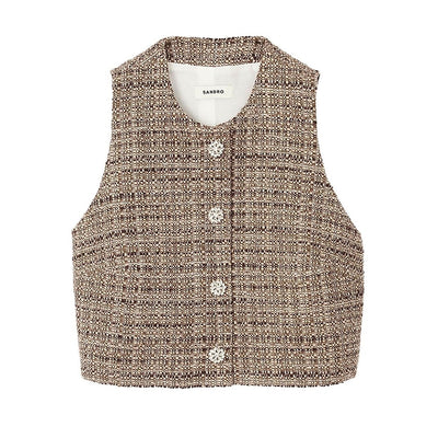 Sandro Embellished Brown Button Front Vest Size 1 NWT