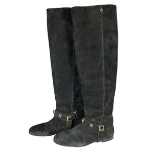 Etro Suede Black Crown Me Knee High Boots Size EU 40 / US 10