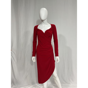 Norma Kamali Red Long Sleeve Sweetheart Side Drape Gown Size S