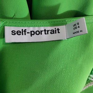 Self-Portrait Glam Bright Green Crystal Embellished Crepe Mini Dress Size 4 US / 8 UK Dress